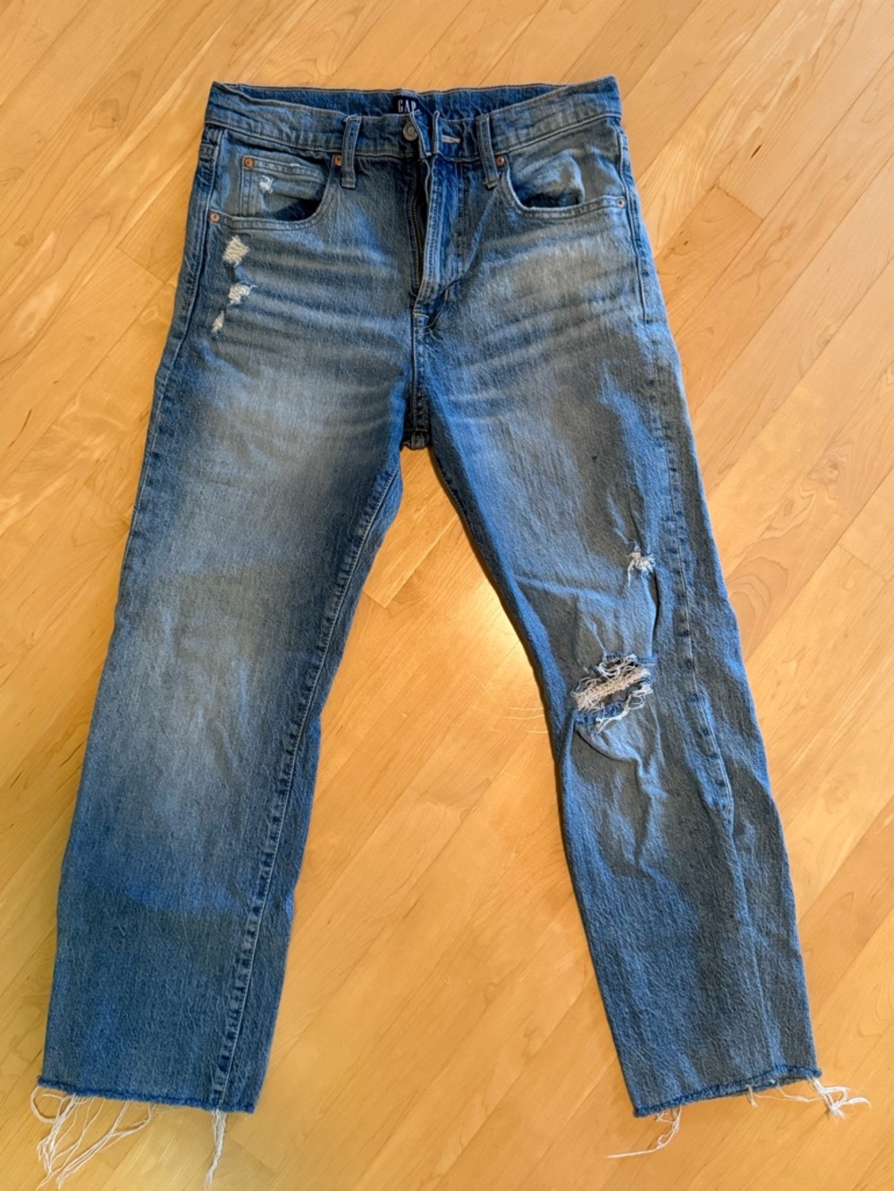 GAP Straight Ripped Denim Jeans - Faded Blue